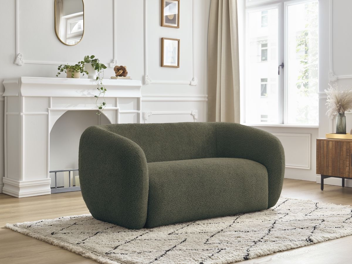Bobochic Celine Sofa 2-Sitzer Bouclé-Stoff Grün