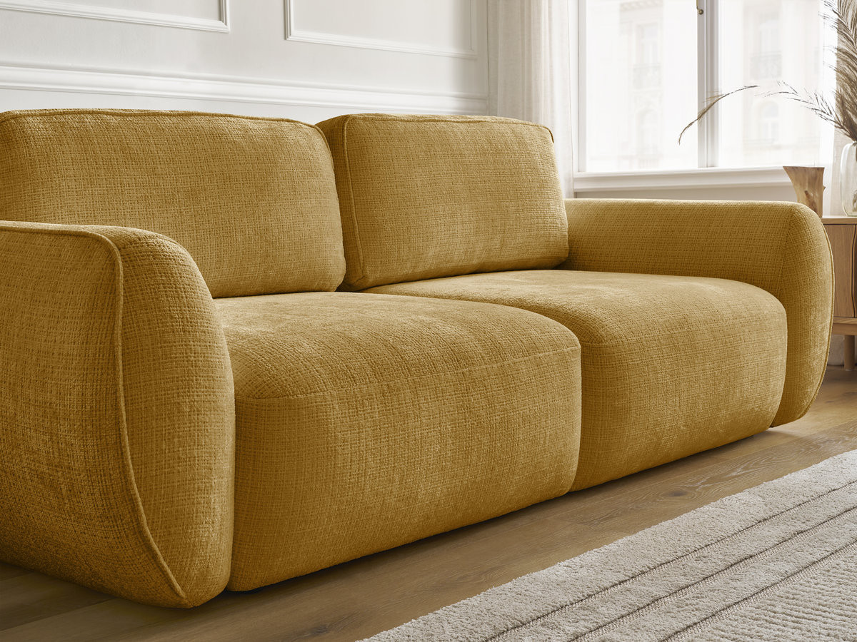 Bobochic Denise Schlafsofa 3-Sitzer mit Bettkasten Strukturstoff Gelb