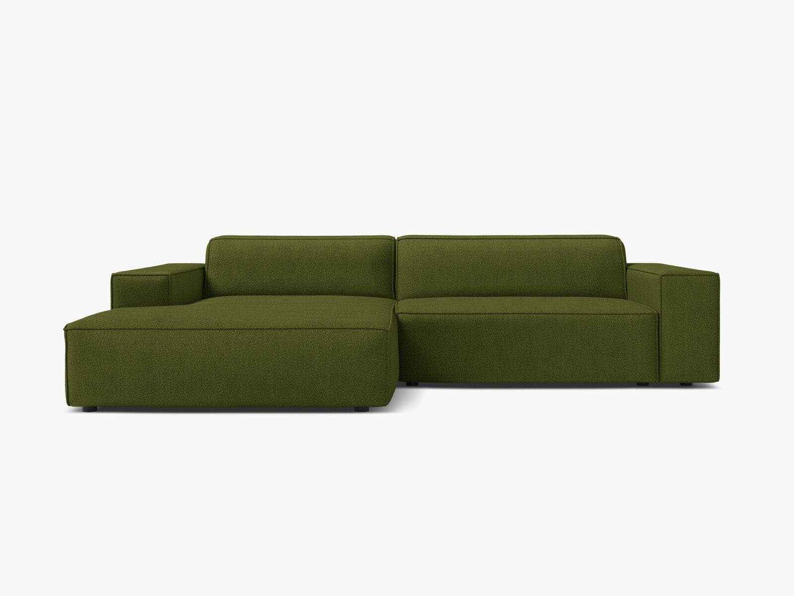Micadoni Ecksofa Jodie 3-Sitzer Links Boucle Baloo Dunkel-Olivgrün