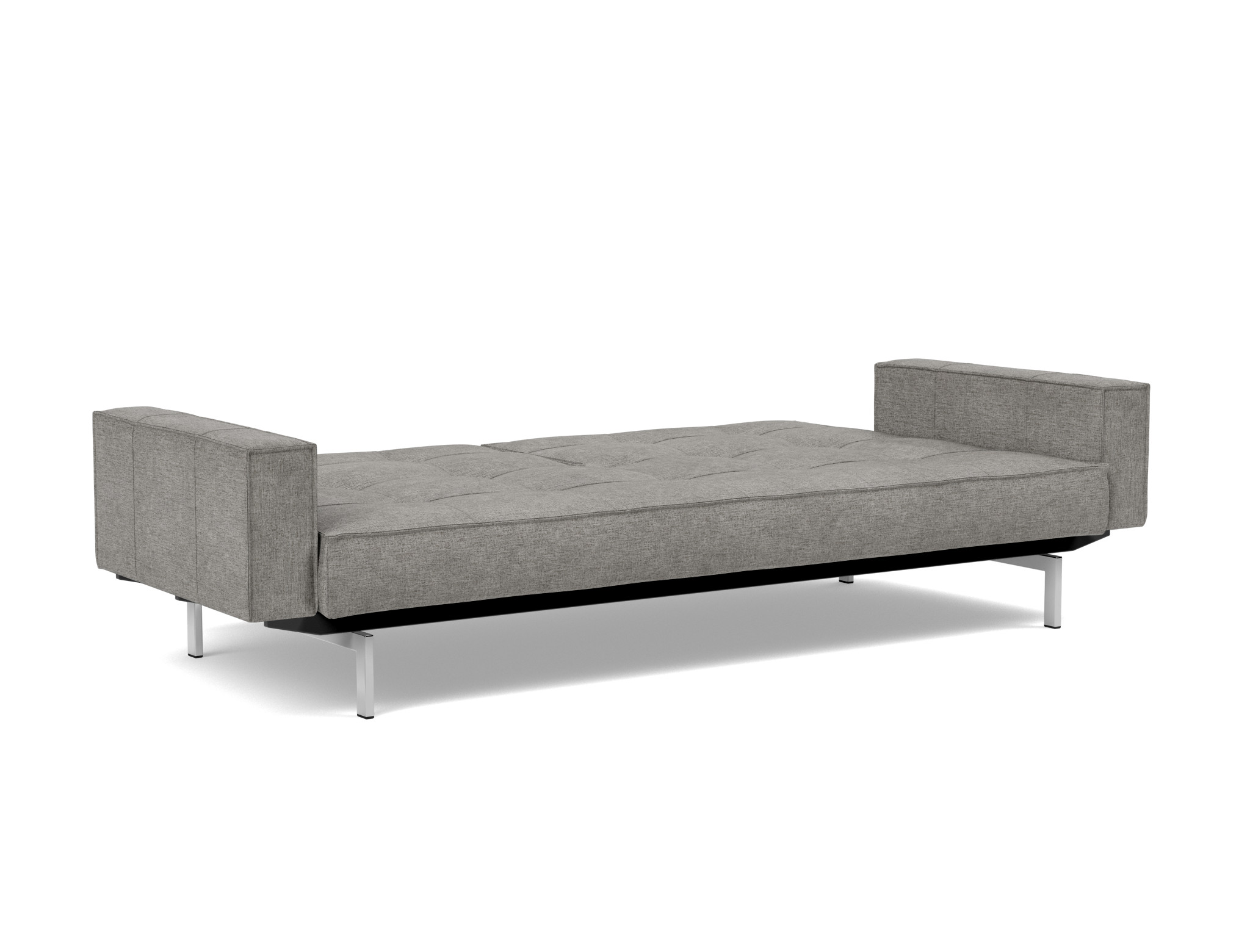Schlafsofa Splitback mit Armlehnen Flachgewebe Avella 282-Warm-Grey Beine Chrom