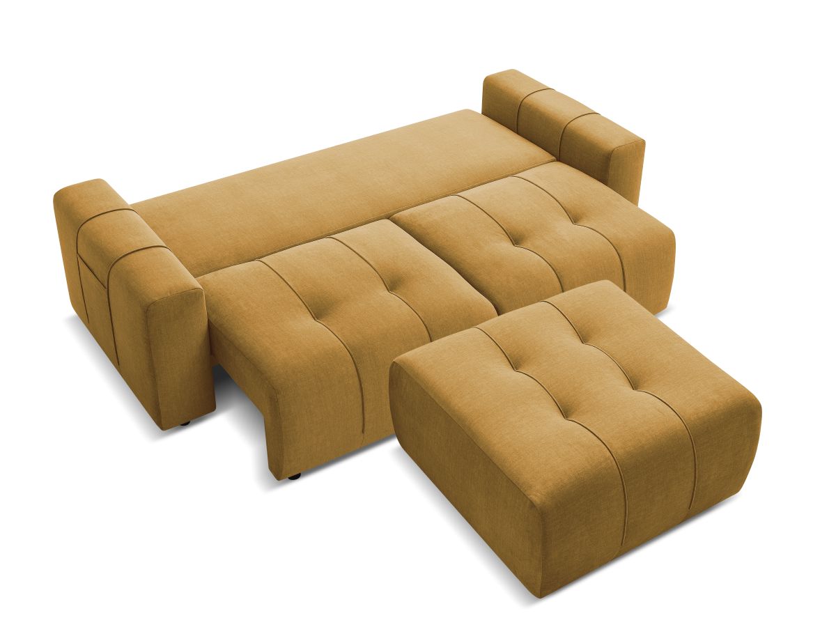 Bobochic Arsene Schlafsofa 4-Sitzer mit Bettkasten und Pouf Samt Gelb