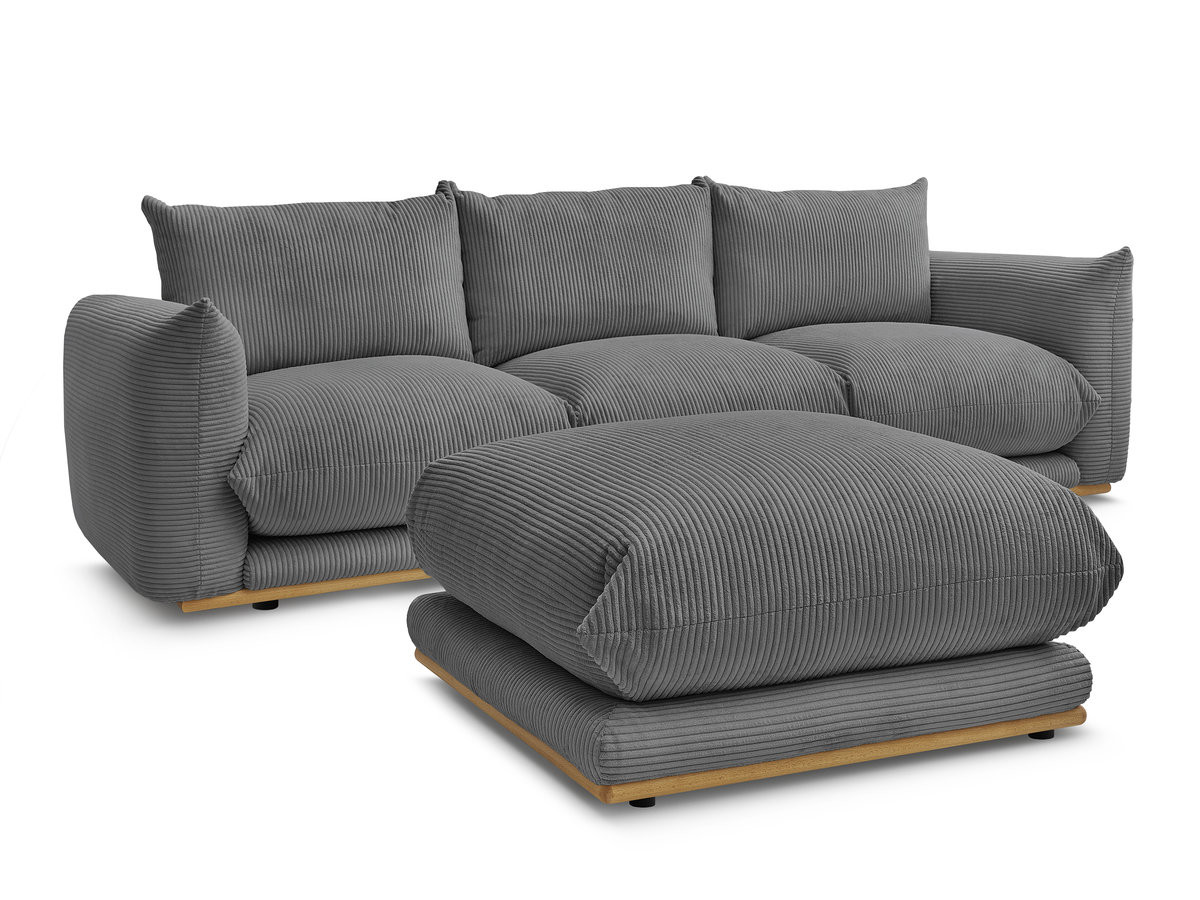 Bobochic Ernest Sofa 3-Sitzer mit Pouf 266 × 106 cm Cordsamt Dunkelgrau