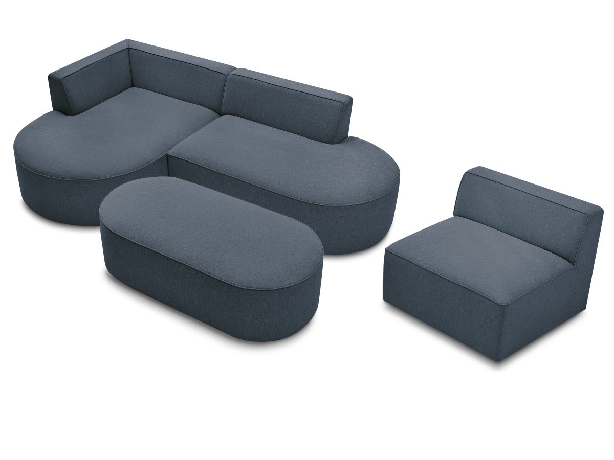 Bobochic Rousseau Ecksofa mit Sofamodul und Pouf Melange-Stoff Dunkelblau Ecke links