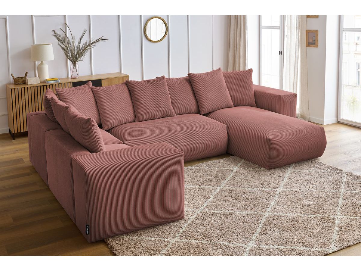 Bobochic Voltaire Wohnlandschaft 356 × 214 cm Cordsamt Rosa Ecke rechts