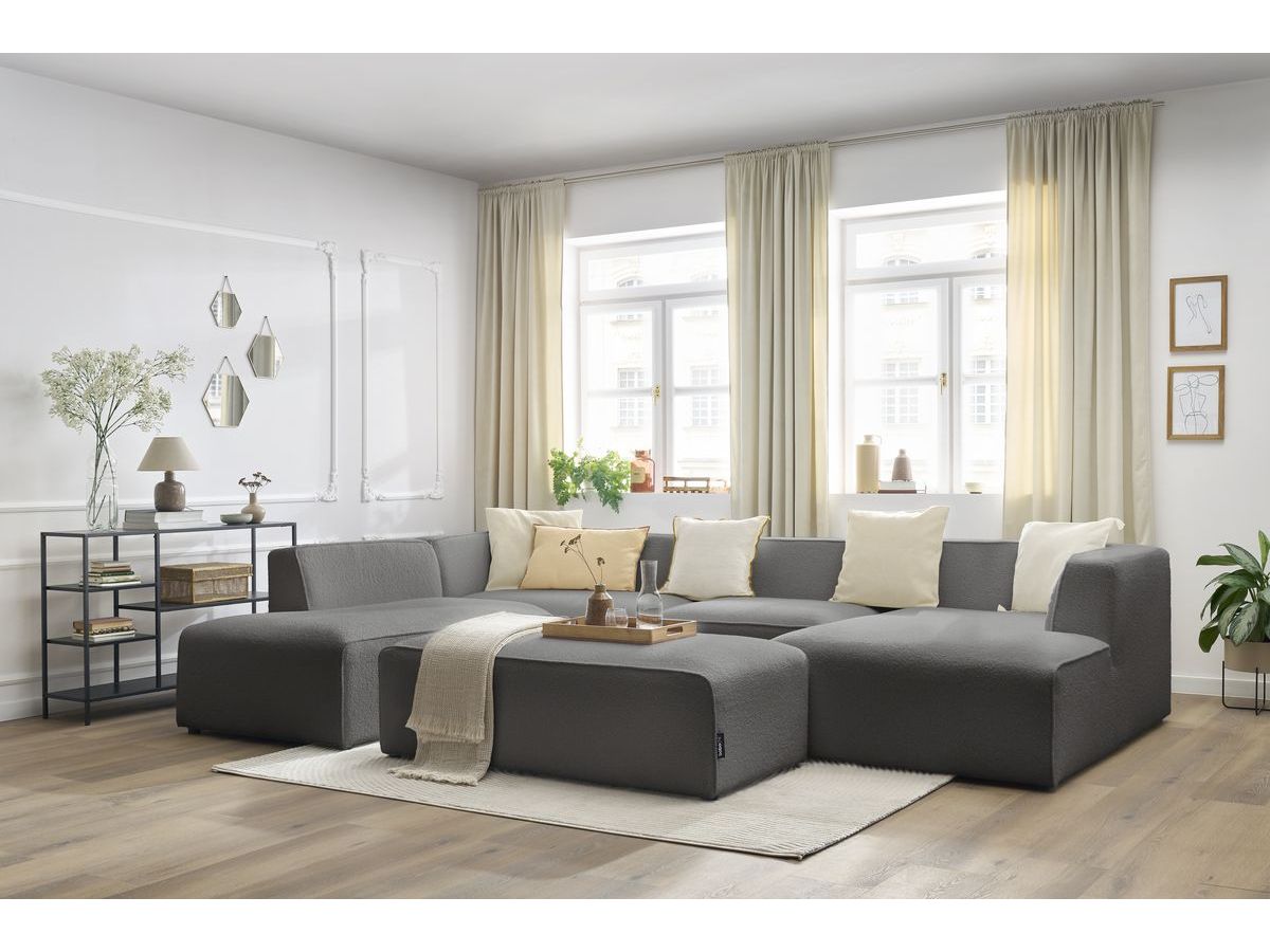 Bobochic Megeve Wohnlandschaft mit Pouf Bouclé-Stoff Dunkelgrau Ecke rechts