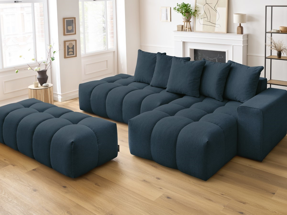 Bobochic Mont-blanc Ecksofa mit Pouf Melange-Stoff Dunkelblau Ecke rechts