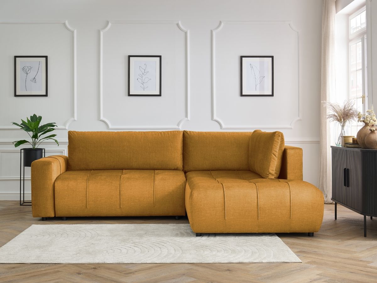 Bobochic Arsene Ecksofa mit Schlaffunktion und Bettkasten 277 × 200 cm Samt Gelb Ecke rechts