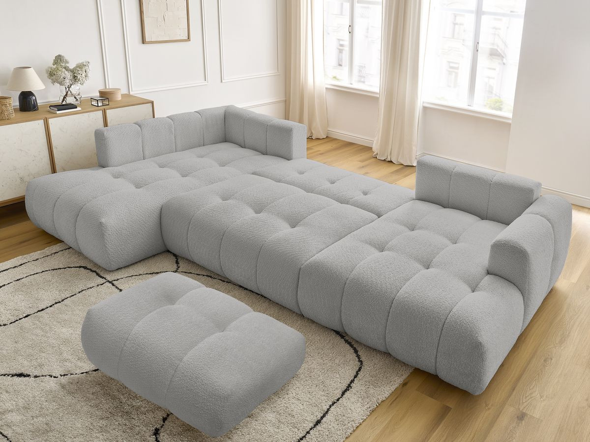 Bobochic Fuji Wohnlandschaft mit Pouf Bouclé-Stoff Hellgrau Ecke rechts