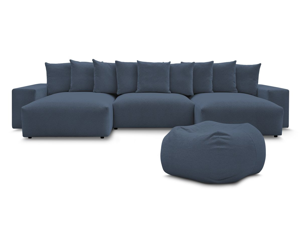 Bobochic Voltaire Wohnlandschaft mit Pouf 420 × 174 cm Melange-Stoff Dunkelblau