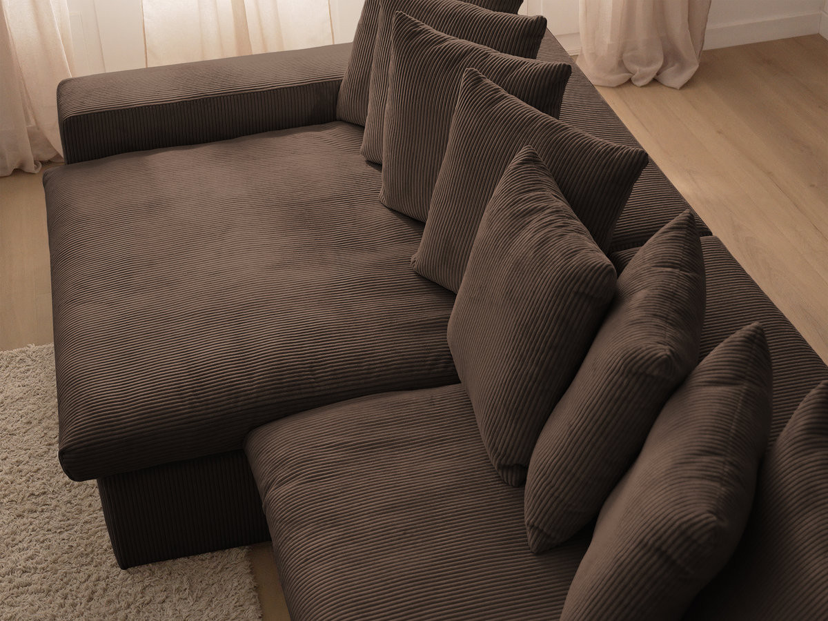 Bobochic Enore Ecksofa mit Pouf Cordsamt Braun Ecke links