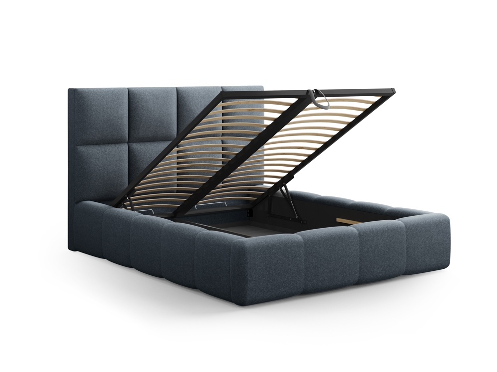 Cosmopolitan Design Stauraumbett mit Kopfteil Livigno 160x200 Strukturierter Stoff Solid Dunkelblau
