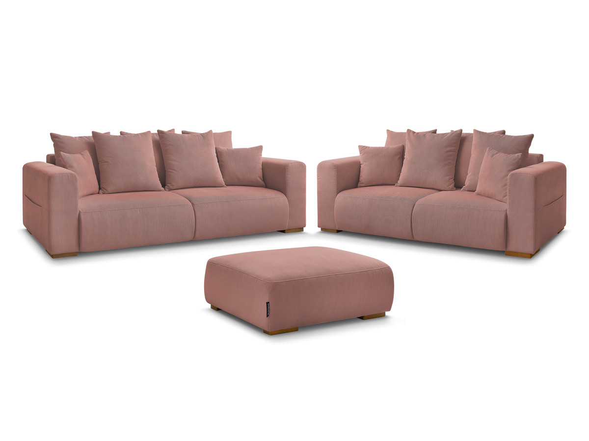 Bobochic Sidonie Sofa 6-Sitzer mit Pouf Cordsamt Rosa