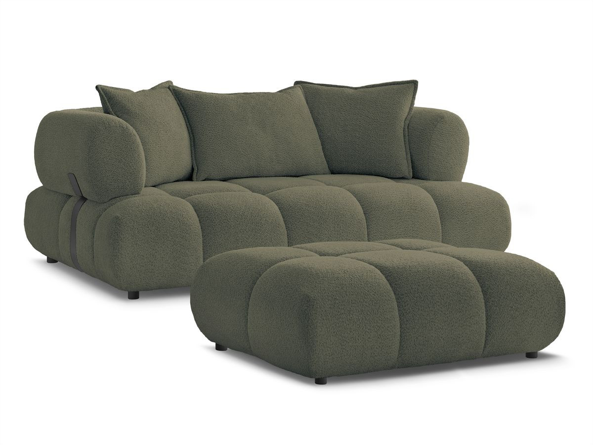 Bobochic Alya Sofa 2-Sitzer mit Pouf Bouclé-Stoff Grün