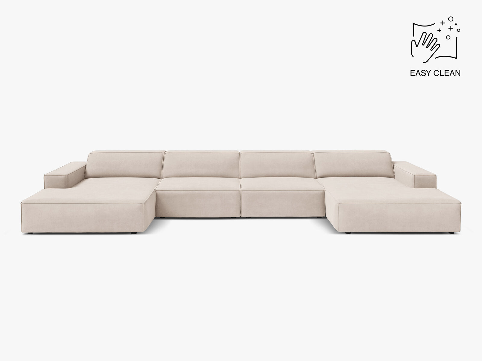 Micadoni Panorama-Sofa Jodie 6-Sitzer Samt Venus Helles Beige