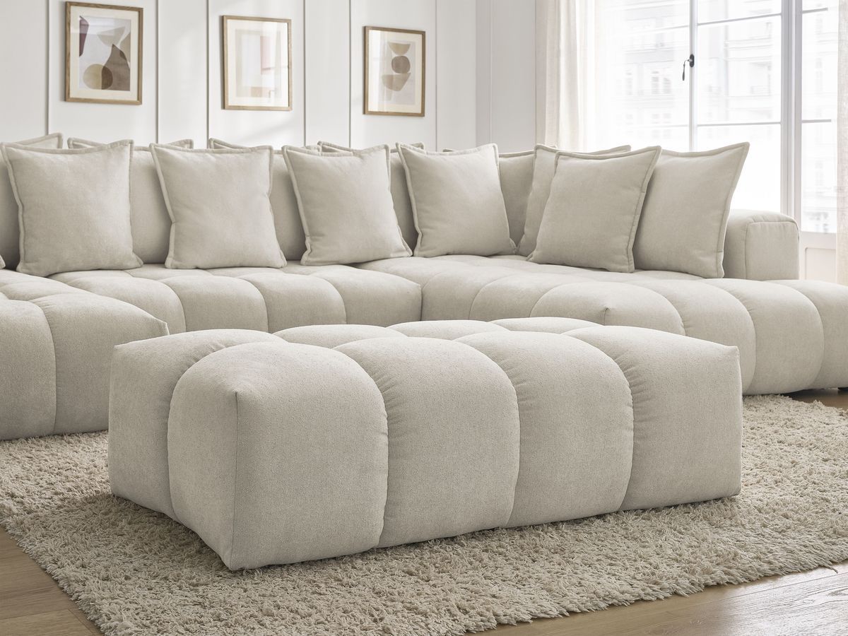 Bobochic Everest Wohnlandschaft mit Pouf, 14 Kissen Strukturstoff Beige Ecke links