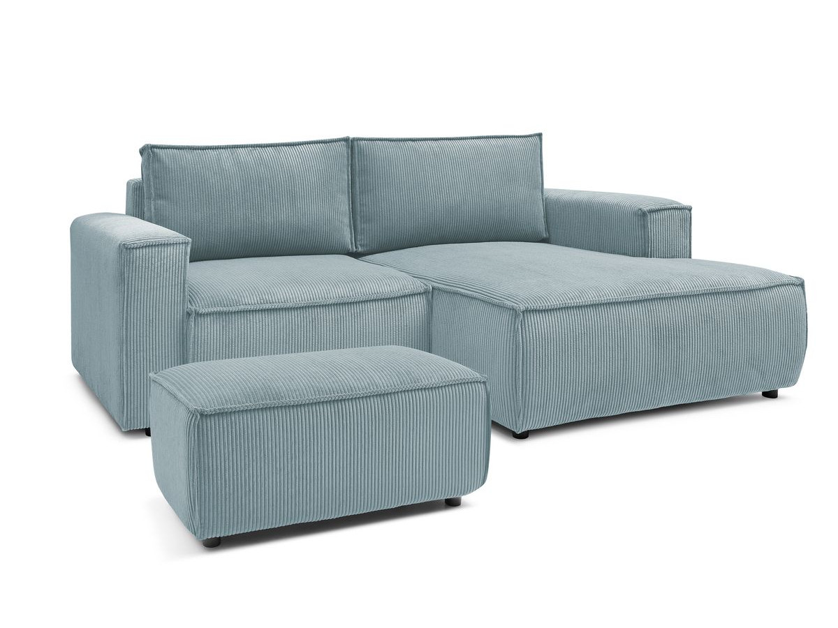 Bobochic Nihad Ecksofa mit Pouf Cordsamt Hellblau Ecke rechts