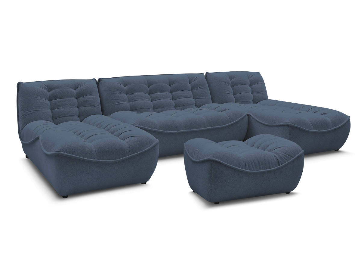 Bobochic Serena Wohnlandschaft mit Pouf Melange-Stoff Blau