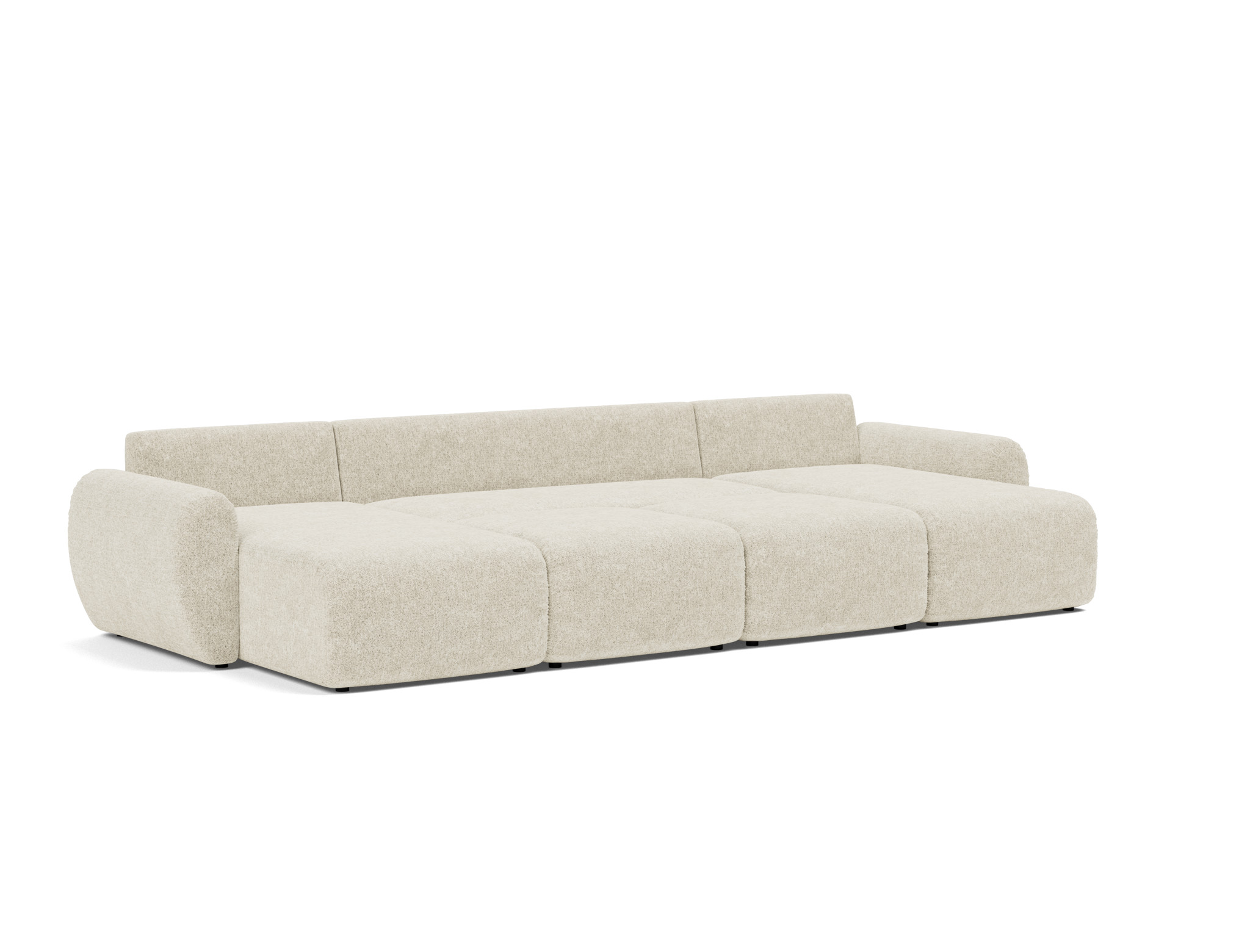 Schlafsofa Norum U-Form mit Curve-Armlehnen Strukturierter Stoff Taura 357-Off-White
