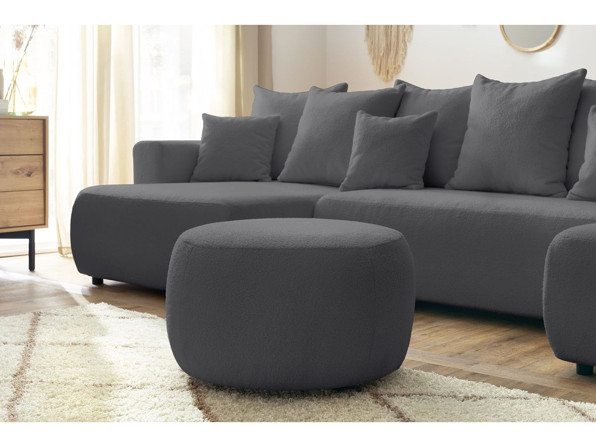 Bobochic Envy Wohnlandschaft mit rundem Pouf Bouclé-Stoff Dunkelgrau
