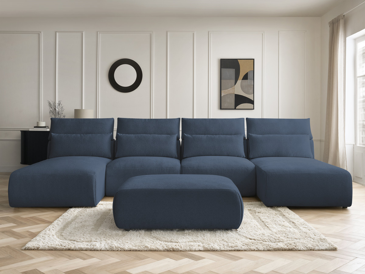 Bobochic Jana Wohnlandschaft mit großem Pouf Melange-Stoff Blau