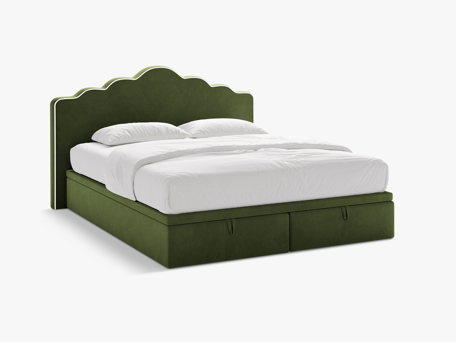 Micadoni Dream Boxspringbett mit Bettkasten und Kopfteil Samt Magic Velvet Elfenbein / Armeegrün 140x200