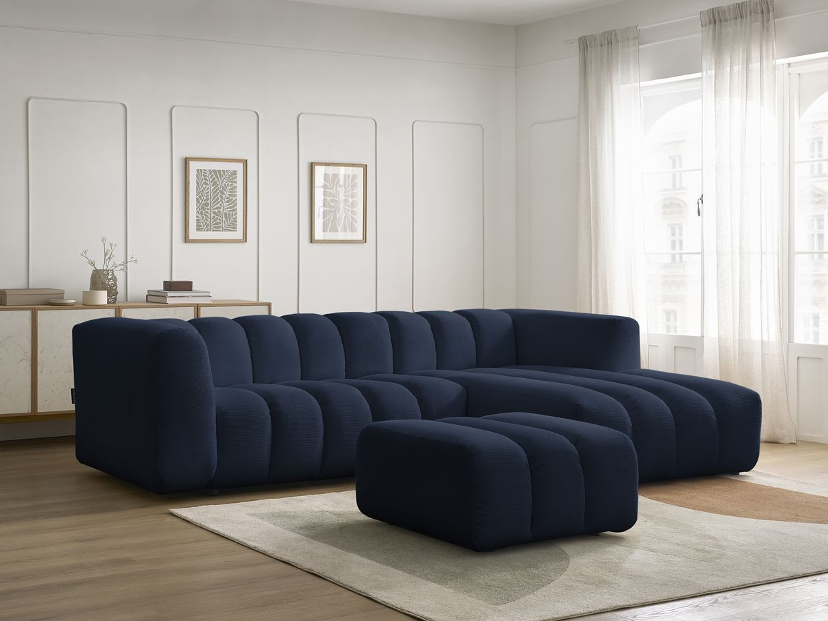 Bobochic Talia Ecksofa mit Pouf Melange-Stoff Dunkelblau Ecke rechts