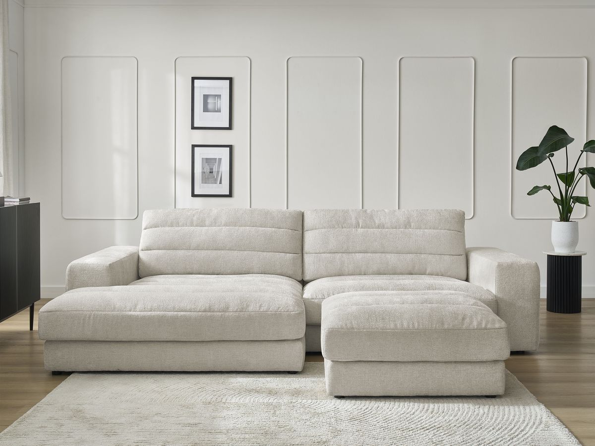 Bobochic Sierra Ecksofa mit Pouf Strukturstoff Beige Ecke links