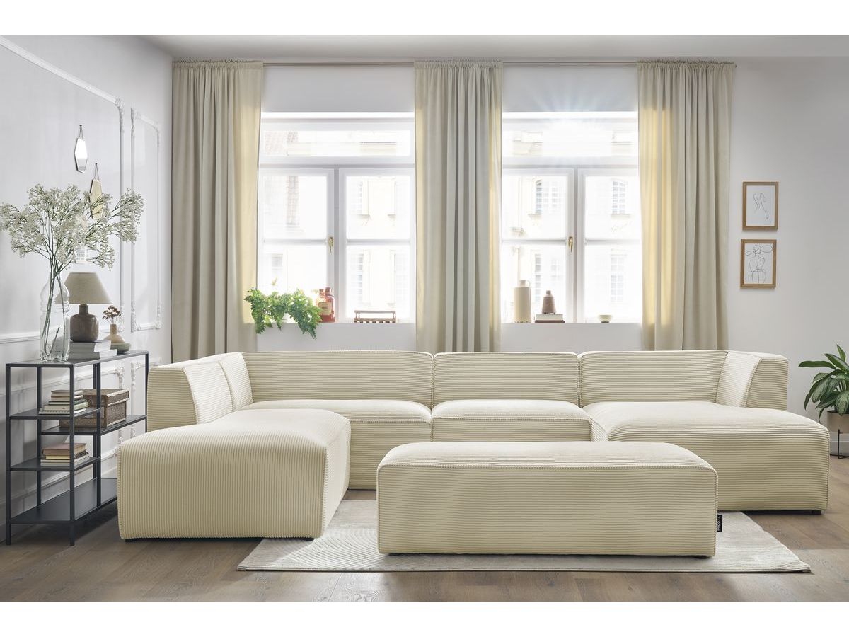 Bobochic Megeve Wohnlandschaft mit Pouf Cordsamt Beige Ecke rechts
