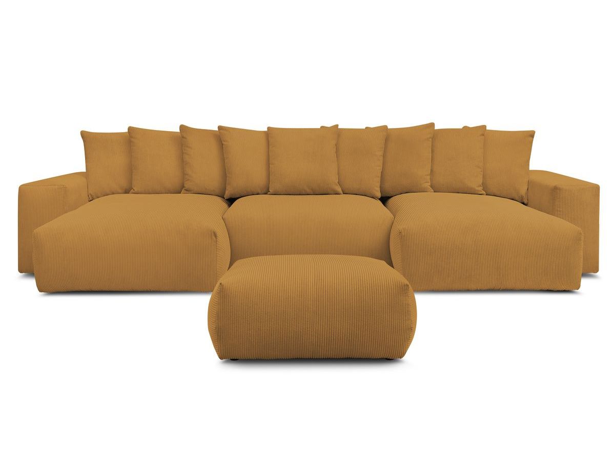 Bobochic Voltaire Wohnlandschaft mit Pouf 420 × 174 cm, Liegefläche 135 × 345 cm Cordsamt Gelb