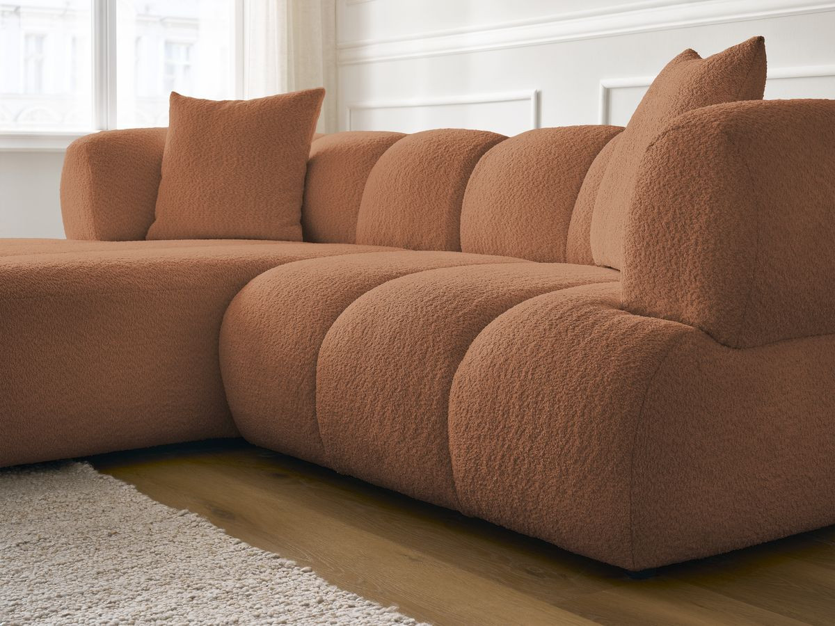 Bobochic Pamira Ecksofa mit Pouf Bouclé-Stoff Orange Ecke links