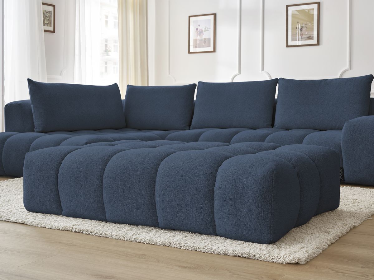 Bobochic Everest Ecksofa mit Schlaffunktion und Pouf, 4 Kissen Melange-Stoff Dunkelblau Ecke links