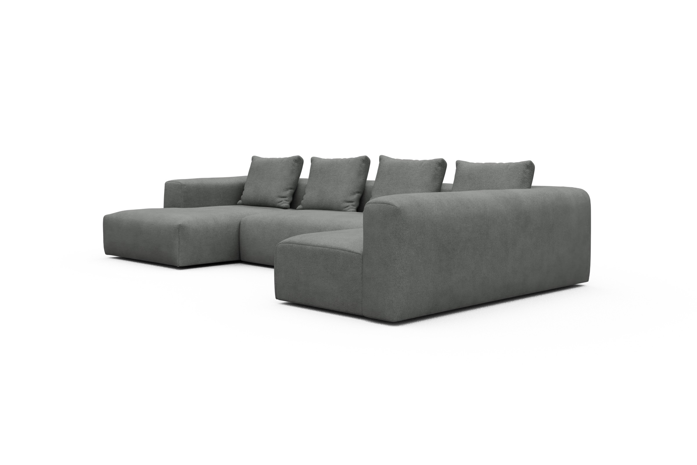 Wohnlandschaft Fred Chaiselongue links mit 2-Sitzer und lange Armlehne rechts Boucle-Ash-Grey