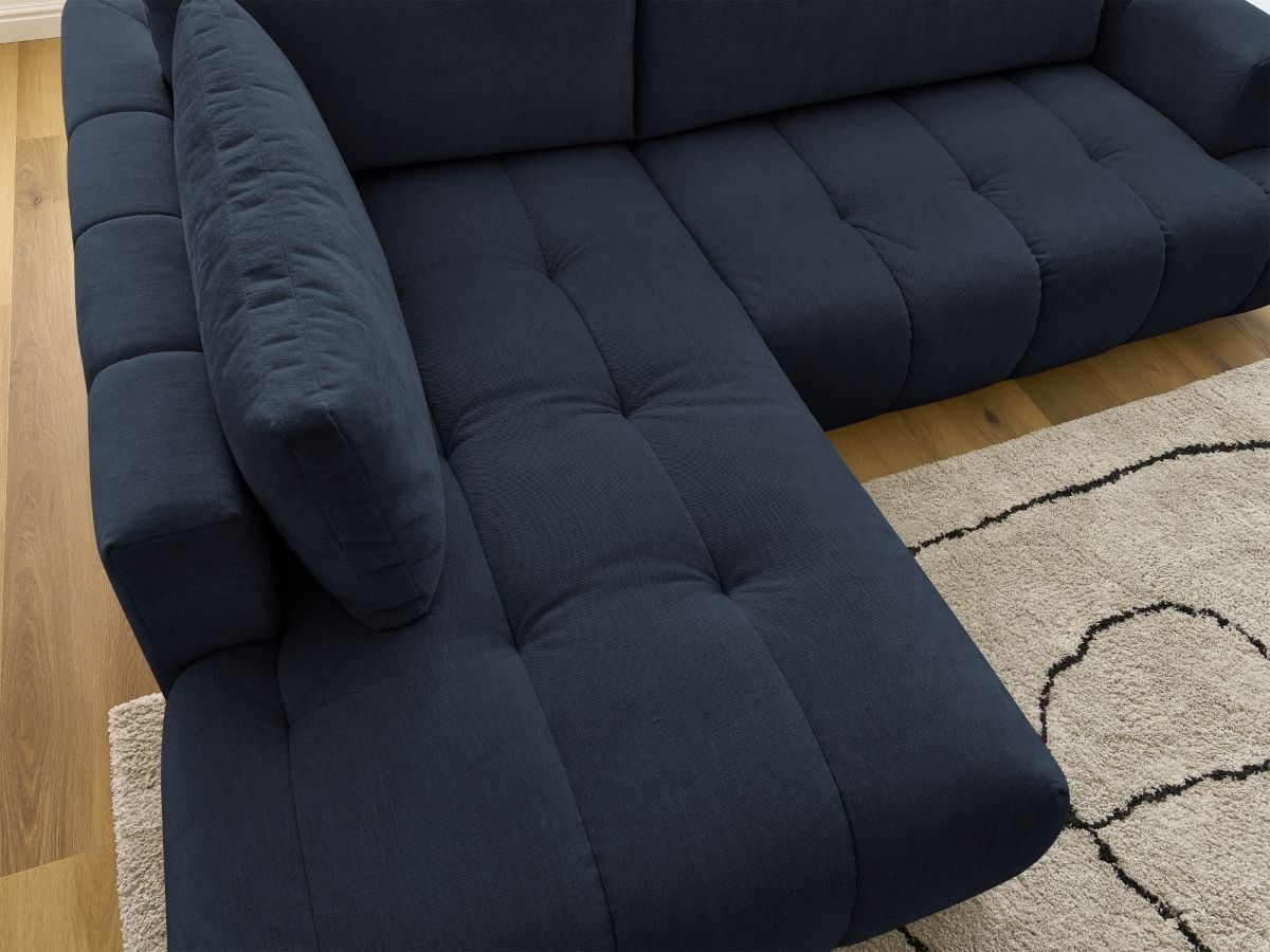 Bobochic Fuji Ecksofa mit Schlaffunktion und Bettkasten 282 × 204 cm Stoff Dunkelblau Ecke links