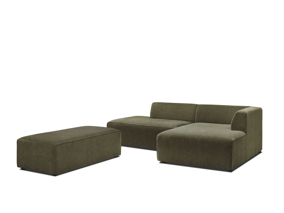 Bobochic Megeve Ecksofa mit Schlaffunktion und Pouf Strukturstoff Grün Ecke rechts