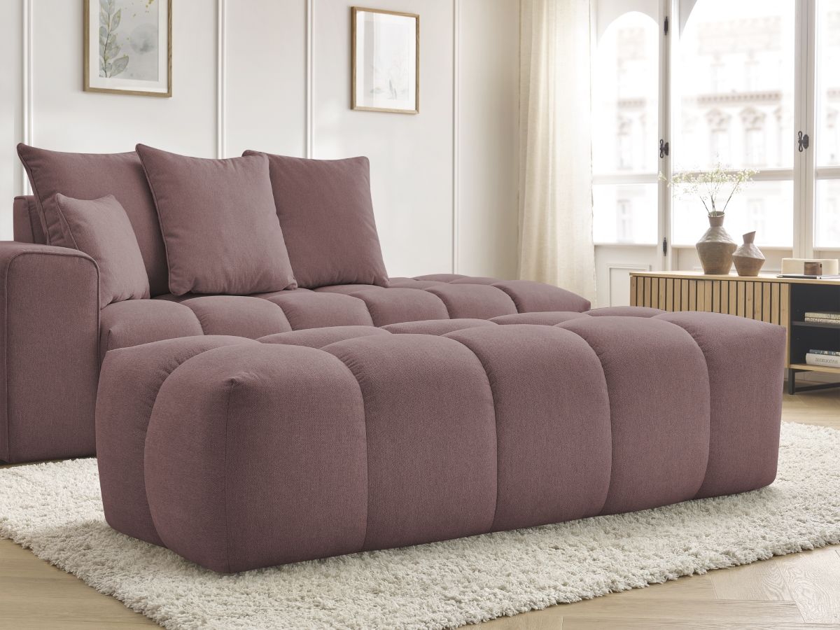 Bobochic Mont-blanc Sofa 5-Sitzer mit Pouf Melange-Stoff Rosa Armlehne links