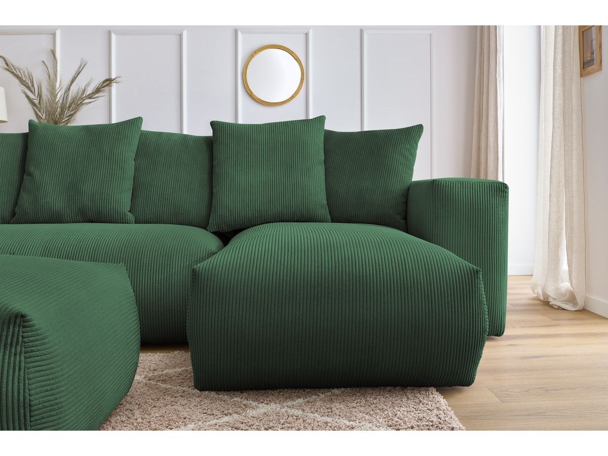 Bobochic Voltaire Wohnlandschaft mit Pouf 356 × 214 cm Cordsamt Grün Ecke rechts
