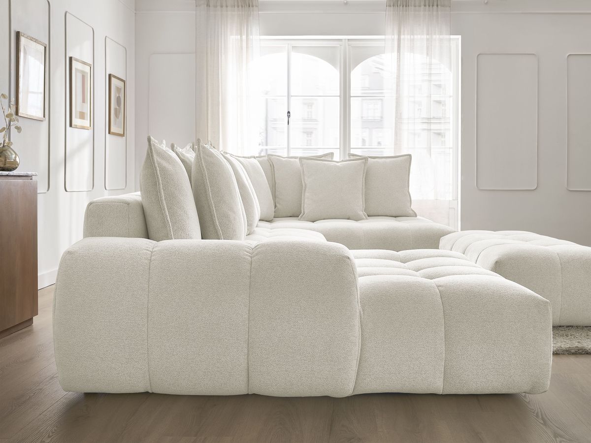Bobochic Everest Wohnlandschaft mit Pouf, 14 Kissen Melange-Stoff Weiß Ecke links