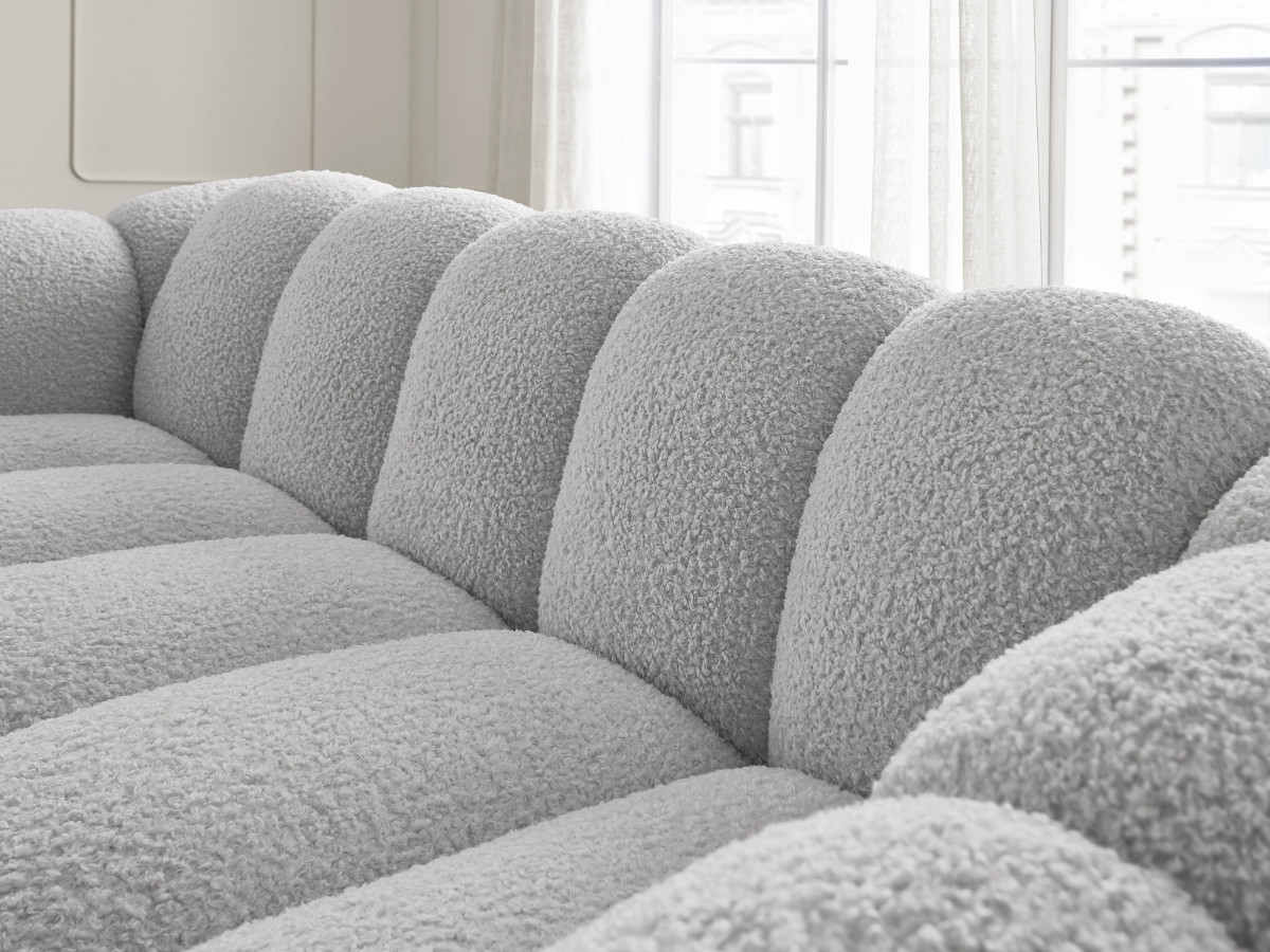 Bobochic Hippolyte Sofa 3-Sitzer Bouclé-Stoff Hellgrau