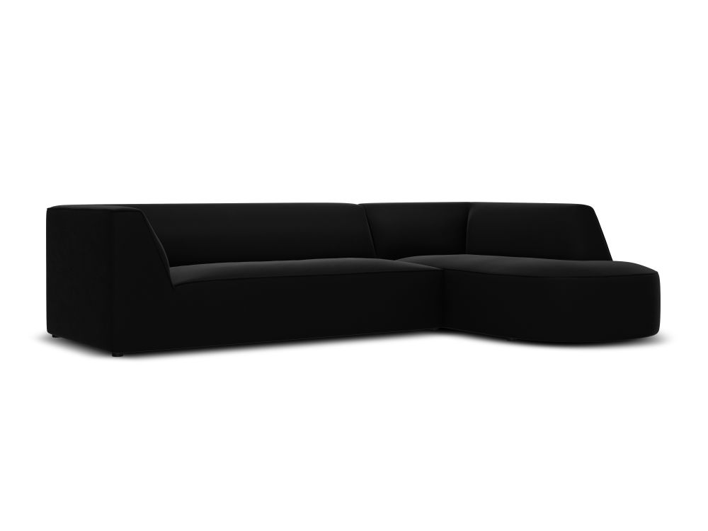 Cosmopolitan Design Ecksofa Siena 4-Sitzer abgerundet Samt Salvador Schwarz Rechts