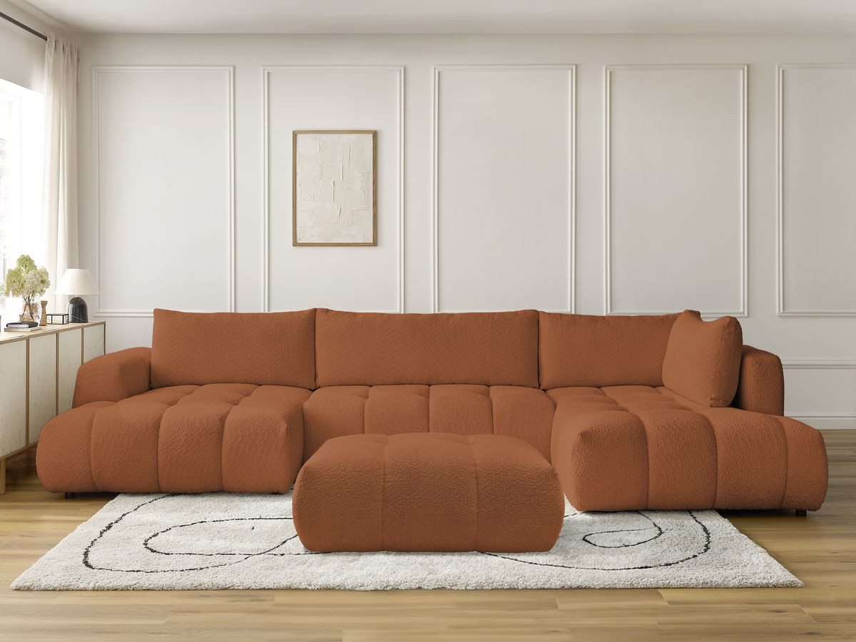 Bobochic Fuji Wohnlandschaft mit Pouf Bouclé-Stoff Orange Ecke links