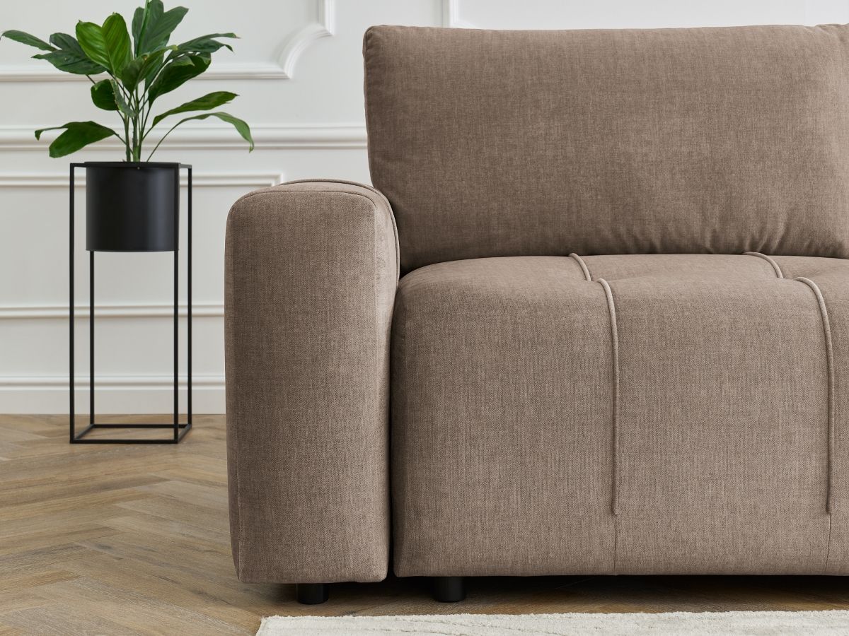 Bobochic Arsene Ecksofa mit Schlaffunktion und Bettkasten 277 × 200 cm Samt Taupe Ecke rechts