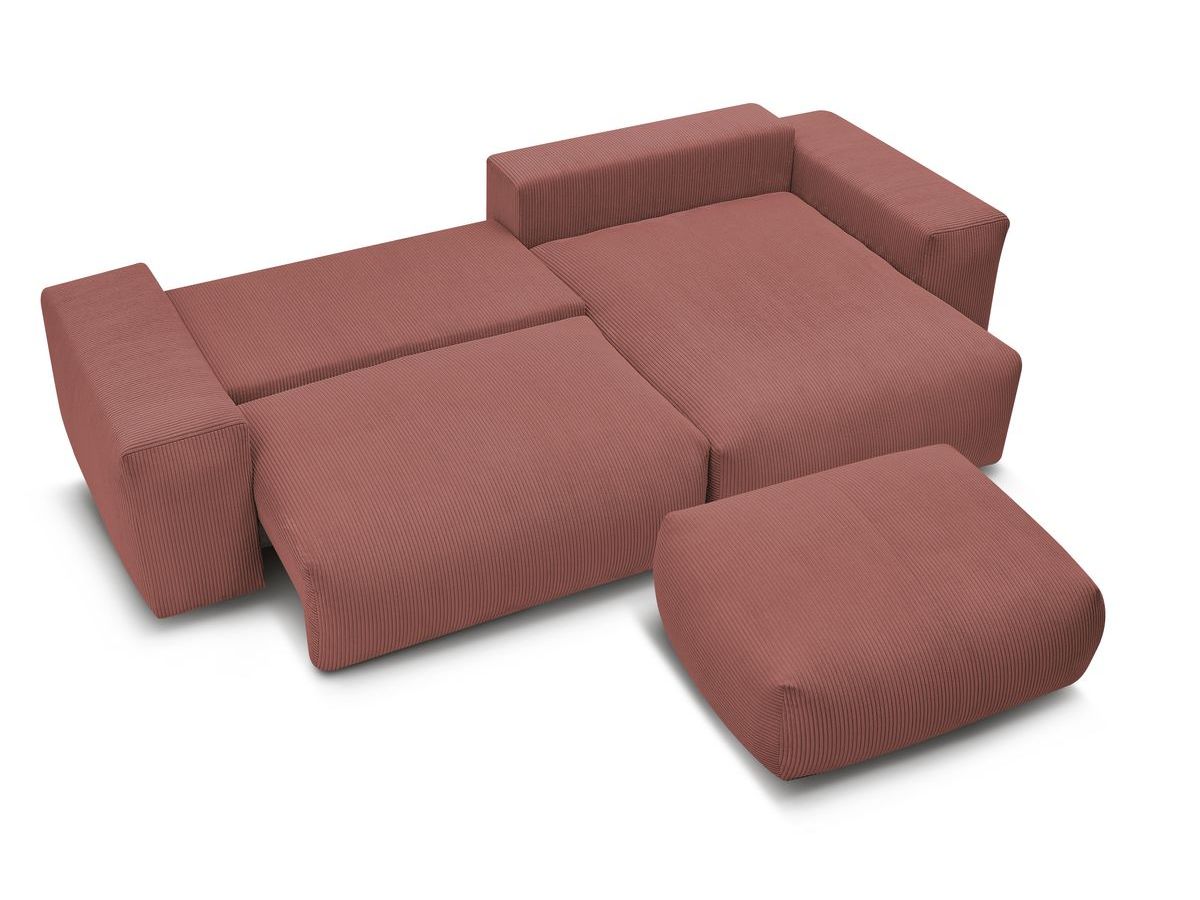 Bobochic Voltaire Ecksofa mit Schlaffunktion und Bettkasten und Pouf Cordsamt Rosa