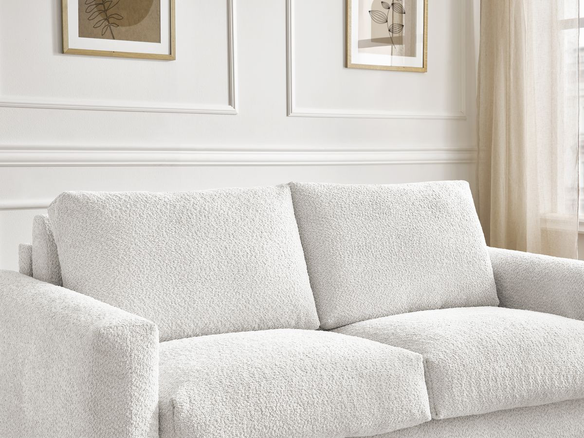 Bobochic Cocoone Schlafsofa 3-Sitzer Bouclé-Stoff Weiß, Liegefläche 140 × 200 cm