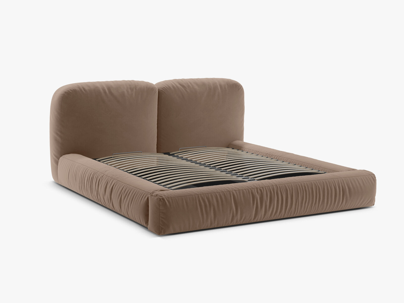 Micadoni Stauraumbett mit Kopfteil Martina Samt Vogue Dunkelbeige 180x200