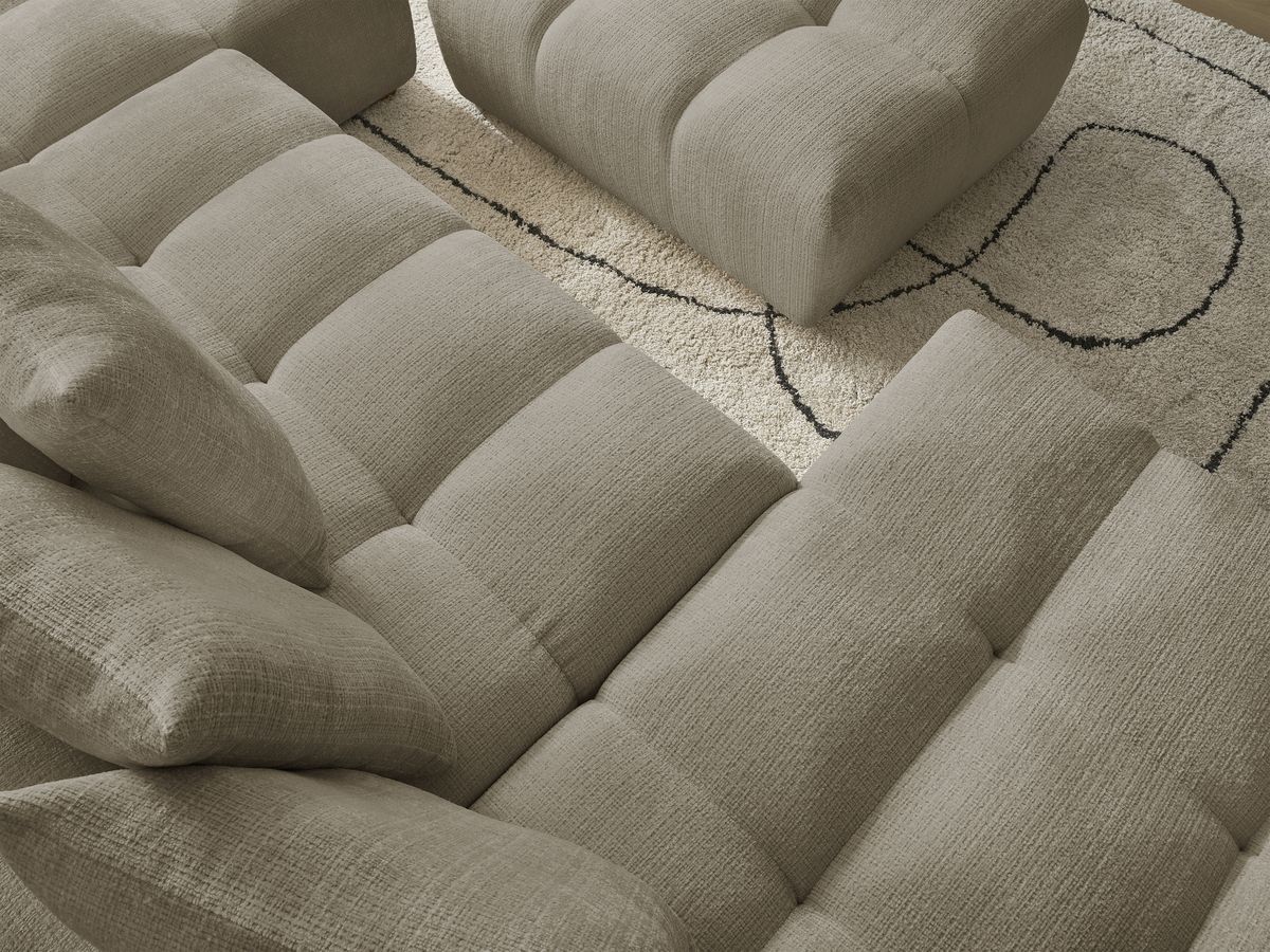 Bobochic Anakin Wohnlandschaft mit Pouf, Liegefläche 137 × 382 cm, 10 Kissen Strukturstoff Taupe