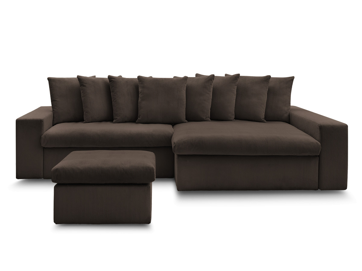 Bobochic Enore Ecksofa mit Pouf Cordsamt Braun Ecke rechts