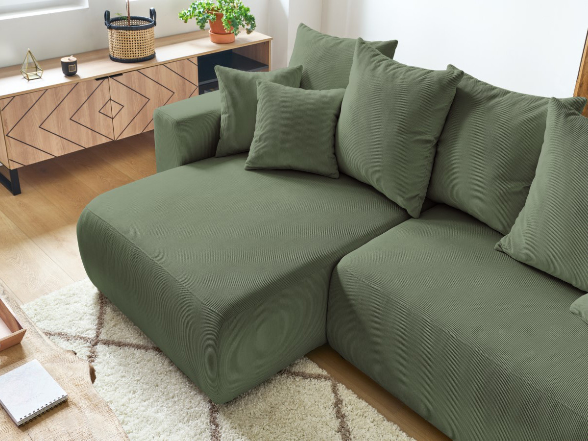 Bobochic Envy Ecksofa mit Schlaffunktion und Bettkasten Cordsamt Grün
