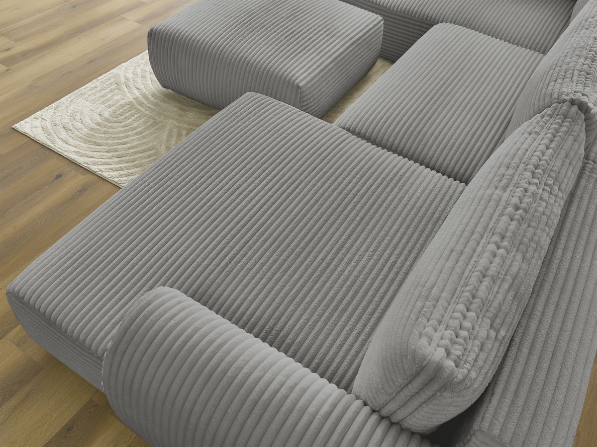 Bobochic Lucien Wohnlandschaft mit Pouf Breitcord weich Dunkelgrau Ecke rechts