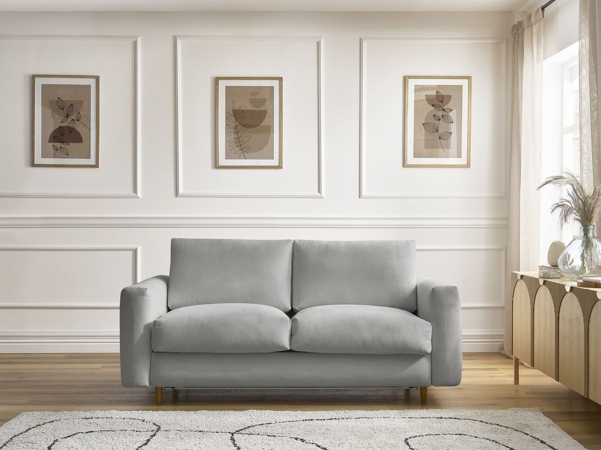 Bobochic Cocoone Schlafsofa 3-Sitzer Stoff Grau, Liegefläche 140 × 200 cm