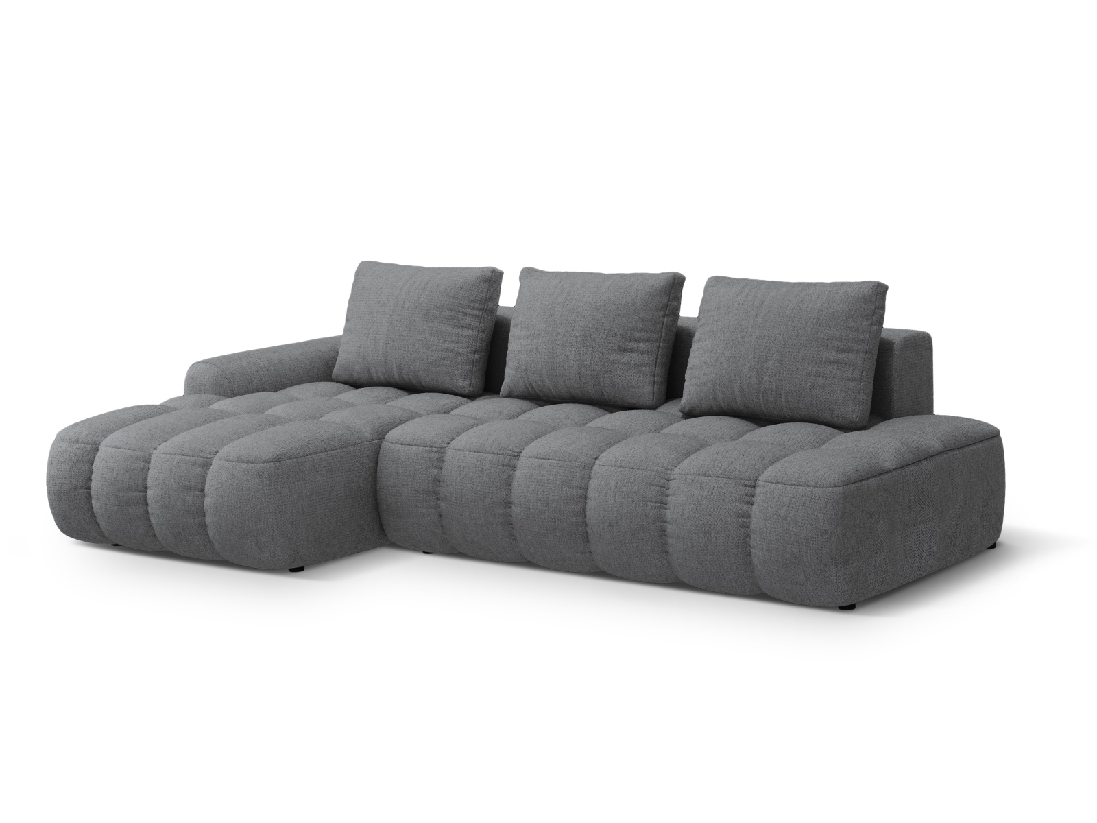 Cosmopolitan Design Ecksofa Linz 3-Sitzer offen mit Schlaffunktion Strukturierter Stoff Sorella Grau Links